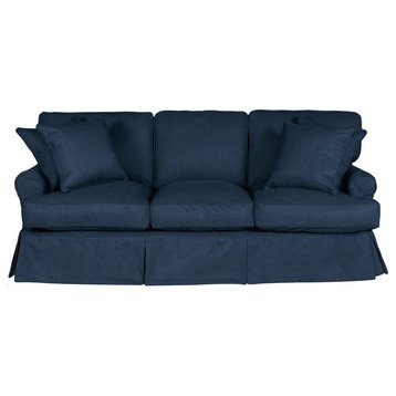 Sunset Trading Horizon T-Cushion Fabric Slipcovered Sofa in Navy Blue
