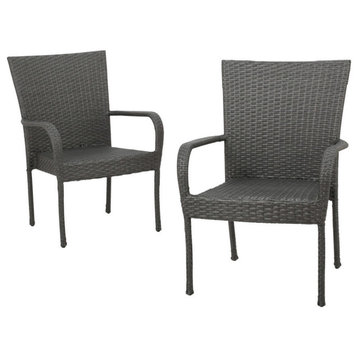 GDF Studio Sultana Outdoor Gray Wicker Stackable Club Chairs, Set of 2