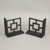 Set of 2 Cast Iron Breeze Block Bookends Decorative Rustic Geometric Shelf Deco