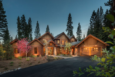 Huge mountain style brown one-story wood gable roof photo in San Francisco