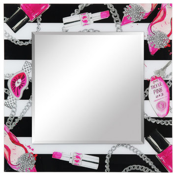 Essentials Square Beveled Wall Mirror on Floating Printed Tempered Art Glass
