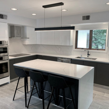 CONTEMPORARY TWO TONE KITCHEN WHITE GLOSS WALL CABINET - GRAY MATTE BASE CABINET