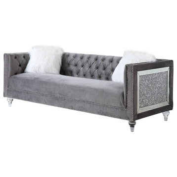 HeiberoII Sofa With 2 Pillows, Gray Velvet