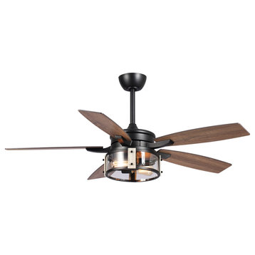 52 in. Indoor Black Industrial Glass Shade Ceiling Fan with Remote and Light Kit