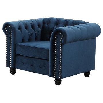 Venice Upholstered Living Arm Chair, Velvet Blue