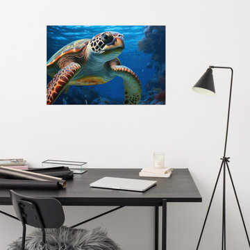 Gender Neutral Wall Art: Beneath the Surface Sea Turtle Coastal Illustration