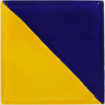 Handmade Tierra y Fuego Ceramic Tile, Blue & Yellow Harlequin, Set of 9