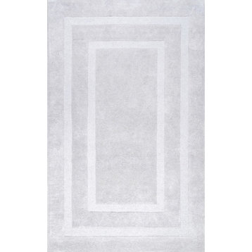 Transitional Double Border Solid Area Rug, Light Gray, 5'x8'