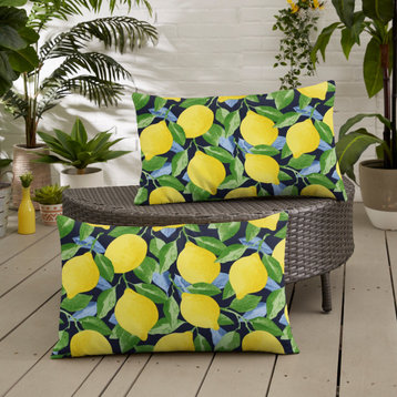 Yellow Lemons Outdoor Pillows Set, 13x20