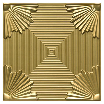 24"x24" PVC Faux Tin Ceiling Tiles, Glue-up or Drop-in, Set of 6, Brass