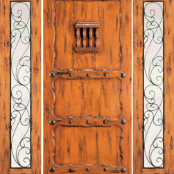 Door with Two Sidelites Entry Prehung Alder, 3-Panel, Speakeasy - Front Doors