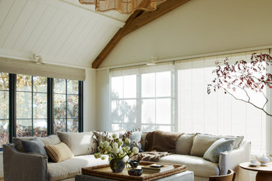 Beach style family room photo in Boston