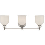 Savoy House - Melrose 3 Light Bath Bar, Satin Nickel - Style meets value. The Melrose vanity fixture boasts chic modern lines, white glass shades and a satin nickel finish.