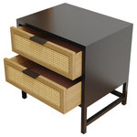 Homary - Modern Wood Nightstand Rattan Nightstand with 2 Drawers Storage for Bedroom - With a classic design, a striking hue, and rattan cane on two drawer doors, this is a piece of art that is eye-catching enough. The combination of metal frame and rattan woven design is not only ventilated but also visually appealing for people to see this unique nightstand transform the common bedroom into a haven of inspiration that embodies a unique preference. The collision of two different styles is very suitable for integrating into various styles of homes and areas, such as living room, study, bedroom, even sofa side, etc.