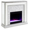 Trason Mirrored Faux Stone Fireplace with Color Changing Firebox, Silver