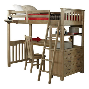 NE Kids Highlands Transitional Wood Twin Loft Bed with Desk in Driftwood
