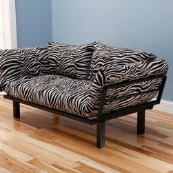 Black Metal Futon with Zebra Zen Mattress in Chair Position - Products