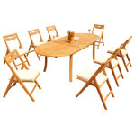 Teak Deals - 9-Piece Outdoor Teak Dining Set: 94" Oval Extn Table, 8 Surf Folding Arm Chairs - Set includes: 94" Double Extension Oval Dining Table and 8 Folding Arm Chairs.