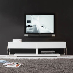 Agent TV Stand in High Gloss White with White Glass Top - Entertainment Centers And Tv Stands