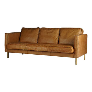 Stanton Leather Sofa With Tufted Seat And Back In Camel