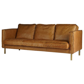 Yosemite Home Decor Weston 3-Seat Leather Sofa in Amber Brown