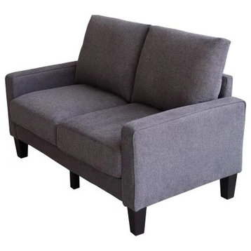 Modern Loveseat, Ergonomic Polyester Cushioned Seat With Track Arms, Dark Gray