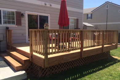 Example of a mid-sized classic backyard deck design in Denver with no cover
