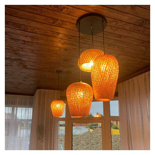 Bamboo Pendant Light, Bamboo Lampshade Living Room - Scandinavian ...