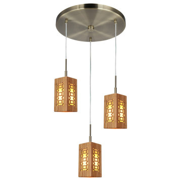 Woodbridge Lighting Triune 15" 3-Light Bamboo Cluster Pendant in Triune/Brass