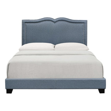 Blue Bed With Gray Nail Head Trim, Full