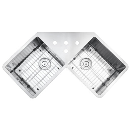 Corner Butterfly Undermount Kitchen Sink 16 Gauge 44" Double Bowl