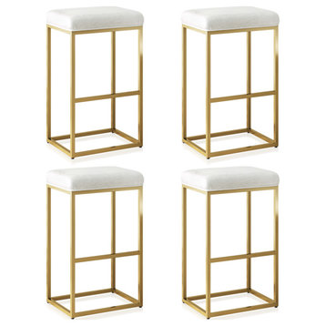 30" PU Leather Bar Height Bar Stools Set of 4, with Metal Base, White & Gold