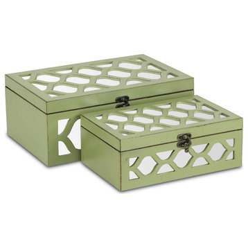 Green Mirror Overlayed Boxes - Set of 2