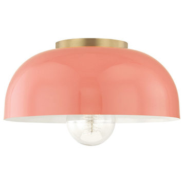 Avery 1 Light Large Semi Flush in Aged Brass/Pink