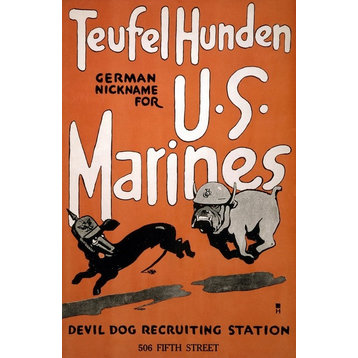 WWI Teufel Hunden German Nickname For U.S. Marines Devil Dog Recruiting Print
