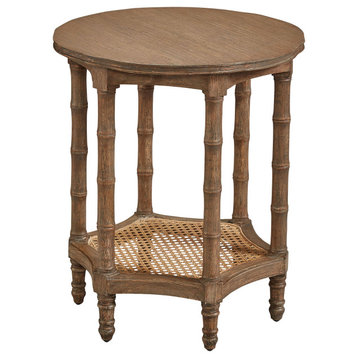 Brusly 20" Diameter Elm and Cane Accent Side Table, Faux Bamboo