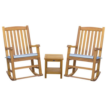 3-Piece Teak Wood Santiago Patio Lounge Set with 2 Rocking Chairs and Side Table