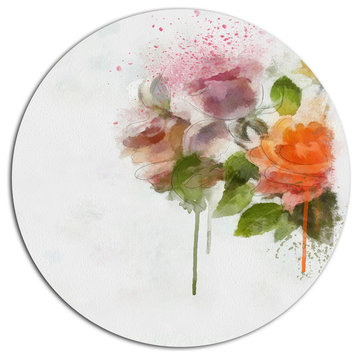Pink And Orange Roses On White, Modern Forest Round Wall Art, 11"