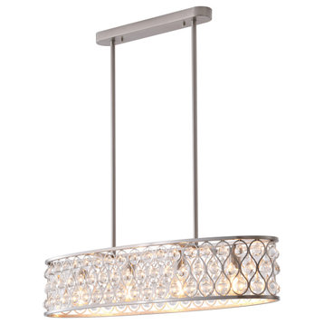 35.4" Satin Nickel Metal Chandelier With Clear Crystal Accents