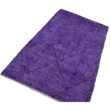 Modern Moroccan Ola Purple/Black Wool Rug - 6'5'' x 10'1''
