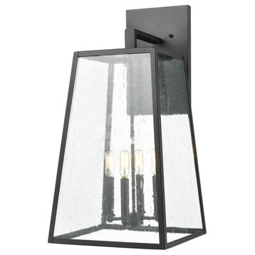 Meditterano 4-Light Sconce, Matte Black With Seedy Glass, 27"