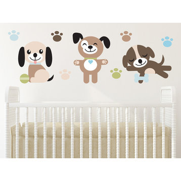 Puppy Dogs Fabric Wall Decals, Set of Three Adorable Puppies