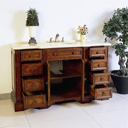 Antique 58 inch Bathroom Vanities Medium Walnut Finish - Bathroom Vanities And Sink Consoles