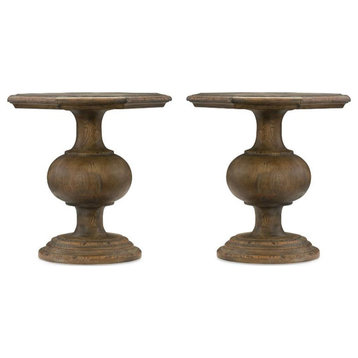Home Square End Table with Pedestal Base in Timeworn Saddle Brown - Set of 2