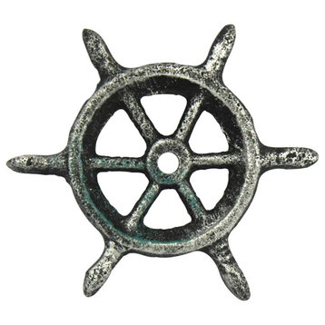 Cast Iron Ship Wheel Decorative Paperweight, Antique Silver, 4"
