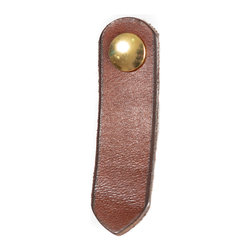 Walnut Studiolo - Leather Tab Pull, The St. Johns, Dark Brown, Brass - Cabinet And Drawer Handle Pulls