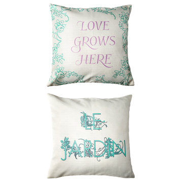 Le Jardine French/Love Grows Indoor Outdoor Doublesided Pillow With Butterfly Pi