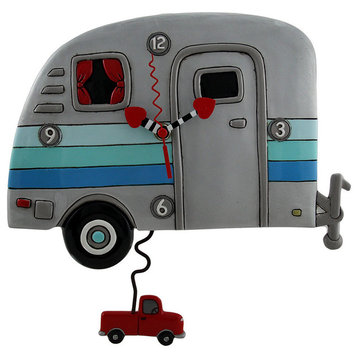 Allen Designs Happy Campers Whimsical Wall Clock with Red Truck Shaped Pendulum