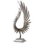 StyleCraft - Phoenix Medium Feathered Metal Sculpture on Platform Base - Help make modern decor soar with the impressive look and scale of this medium size feathered metal sculpture. It is made out of lightweight yet hardy aluminum, finished in a nickel plate that enhances the details and curves of each and every feather. Held aloft on its platform base, this sculpture has the drama and scale to enhance any corner in a living room, office or foyer.