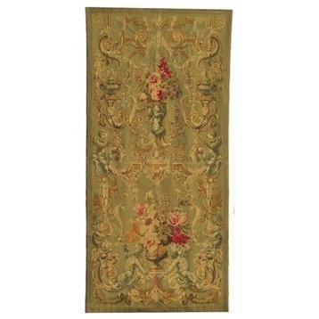 Aubusson Tapestry 35"x75" Handwoven Elegant Floral with Rod Poc